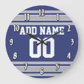 チームのジャージーと名前をカスタムすると番号 ラージ壁時計 (正面)