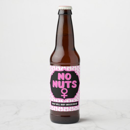 チームのナッツなしおもしろいジェンダーが赤ちゃんシャワーを明らかにする ビールラベル (正面)