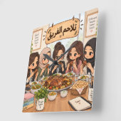 チームの団結(Arabic word humor) スクエア壁時計 (傾斜)