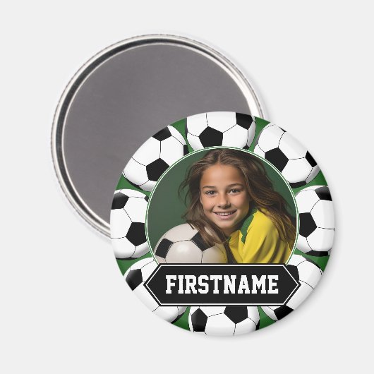 チームまたはプレーヤーのサッカーの写真 – 緑 マグネット (正面/裏面)