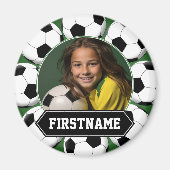 チームまたはプレーヤーのサッカーの写真 – 緑 マグネット (正面)