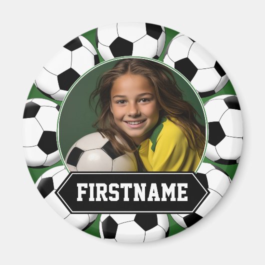 チームまたはプレーヤーのサッカーの写真 – 緑 マグネット (正面)