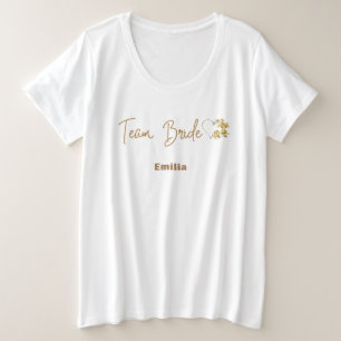チームエレガント花嫁ホットピンクブライデスメイドブライダル名 プラスサイズTシャツ