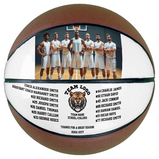 チームカスタム写真、プレイヤー名、ロゴ付きギフト バスケットボール (正面)