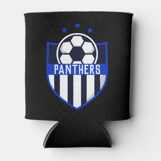 チームカスタム名または文字付きサッカーシールド 缶クーラー (正面)