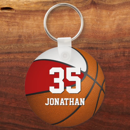 チームカラー付き男赤と白子バスケットボール キーホルダー (正面)