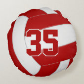 チームカラー赤と白リアルなバレーボール ラウンドクッション (裏面)