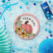 チームガールひまわり花リトルカボチャ性別リビール ペーパープレート (パーティー)