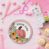 チームガールひまわり花リトルカボチャ性別リビール ペーパープレート (パーティー)