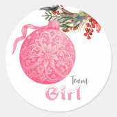 チームガールウィンタージェンダーパーティーステッカー ラウンドシール (正面)