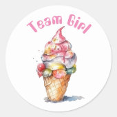 チームガールジェンダーパーティー投票アイスクリームを表示 ラウンドシール (正面)