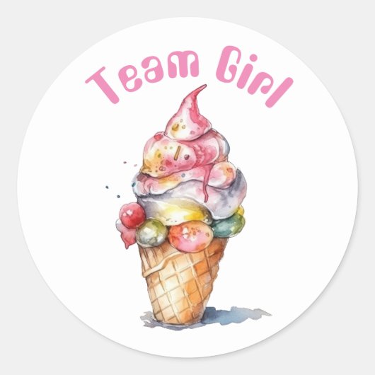 チームガールジェンダーパーティー投票アイスクリームを表示 ラウンドシール (正面)