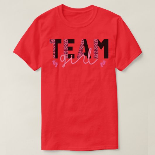 チームガールヒョウ印刷ピンクまたは青の性別のリビール Tシャツ (デザイン正面)