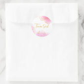 チームガールピンクと金ゴールド性別リビールステッカー ラウンドシール (バッグ)