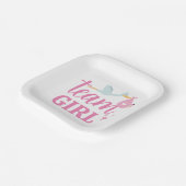 チームガールピンク性別リビールパーティー ペーパープレート (傾斜あり)