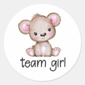 チームガールベアをテーマにしたジェンダーリビールステッカー ラウンドシール (正面)