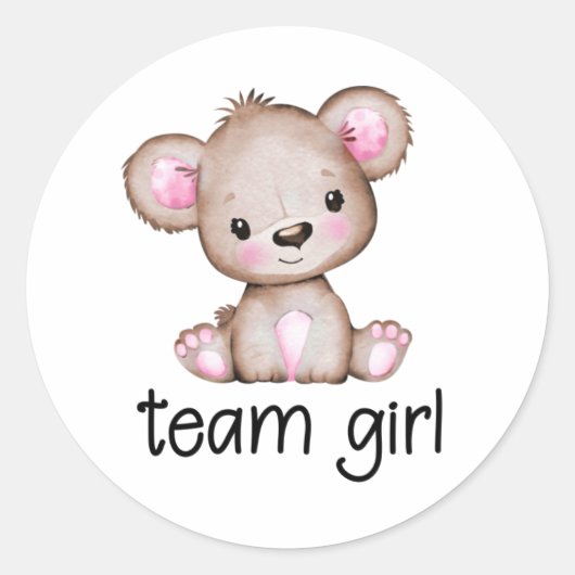 チームガールベアをテーマにしたジェンダーリビールステッカー ラウンドシール (正面)