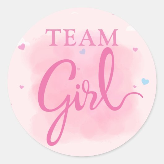 チームガール水色ピンクの性別を明らかにするパーティー ラウンドシール (正面)