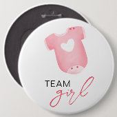 チームガール衣服何がベビー推測ピンク白 缶バッジ (正面&裏面)