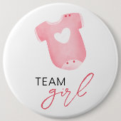 チームガール衣服何がベビー推測ピンク白 缶バッジ (正面)
