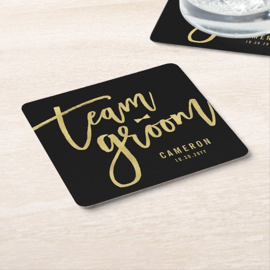 チームグルームボウティ結婚バチュラーパーティカスタムズ スクエアペーパーコースター (アングル)