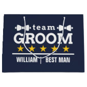 チームグルーム | Groomsman |学士 |ネイビーブルー ラージペーパーバッグ (正面)