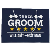 チームグルーム | Groomsman |学士 |ネイビーブルー ラージペーパーバッグ (裏面)