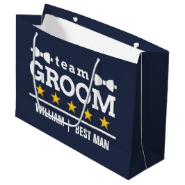 チームグルーム | Groomsman |学士 |ネイビーブルー ラージペーパーバッグ