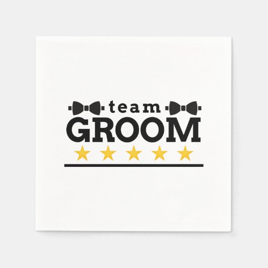 チームグルーム | Groomsman |学士 |白黒 スタンダードカクテルナプキン (正面)