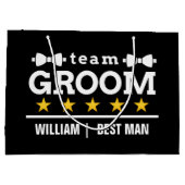 チームグルーム | Groomsman |学士 |白黒 ラージペーパーバッグ (裏面)