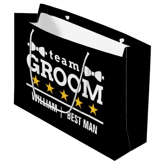 チームグルーム | Groomsman |学士 |白黒 ラージペーパーバッグ (正面アングル)