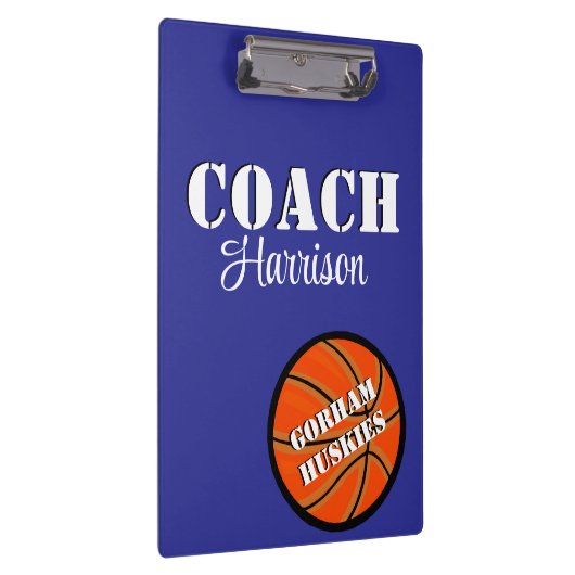 チームコーチ青と白のバスケッパーソナライズされたトル クリップボード (右)