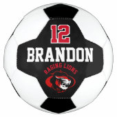 チームサッカーロゴ – 赤、黒、白 サッカーボール (正面)