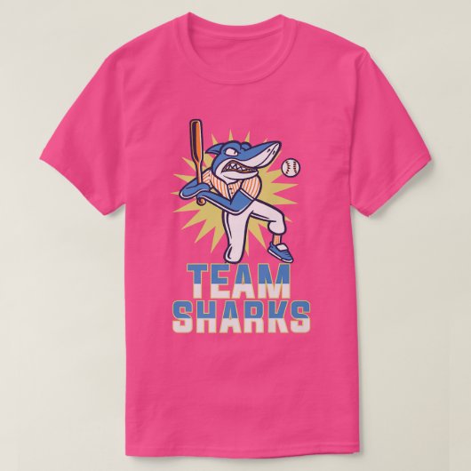 チームサメ10動物スポーツかわいいスポーティ野球L Tシャツ (デザイン正面)