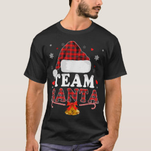 チームサンタレッドプレイドTクリスマスファミリーマッチングP Tシャツ