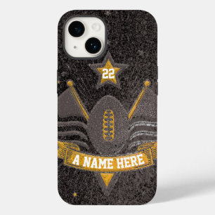 チームスポーツブラック&金ゴールドグリッターカレッジサッカー Case-Mate iPhone 14ケース