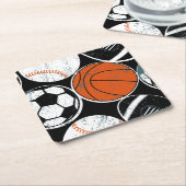チームスポーツボール スクエアペーパーコースター (アングル)