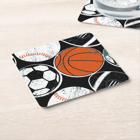 チームスポーツボール スクエアペーパーコースター (アングル)