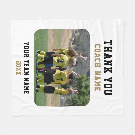 チームネーム写真とコーチに感謝 フリースブランケット (正面(横))