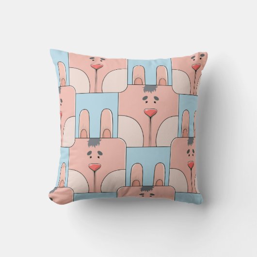 チームバニーの顔-ピンクおよび青 クッション (正面)