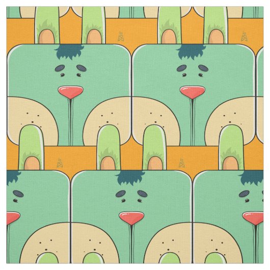 チームバニーの顔-緑およびオレンジ ファブリック (見本)