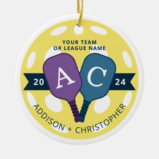 チームパーソナライズされたピックボールのクリスマスオーナメント セラミックオーナメント (正面)