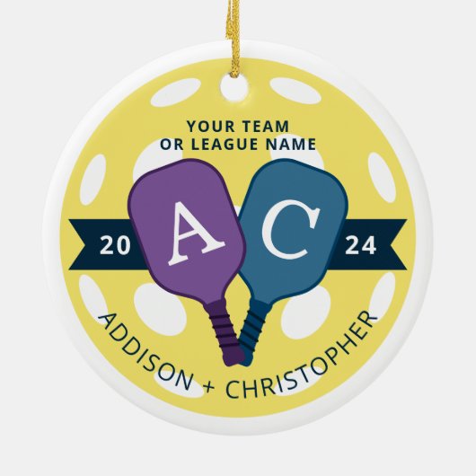 チームパーソナライズされたピックボールのクリスマスオーナメント セラミックオーナメント (裏面)