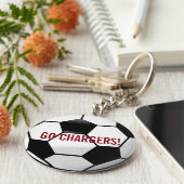 チームパーソナライズされた名とチーム番号の付いたサッカーボール キーホルダー (側面)