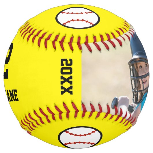 チームパーソナライズされた名番号日付写真ソフトボール ソフトボール (正面)