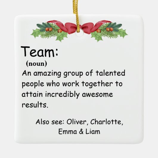 チームパーソナライズされた定義の従業員の評価 セラミックオーナメント (正面)