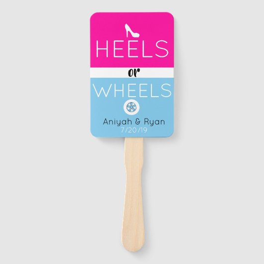 チームヒール|ピンクとブルーの性別で赤ちゃんシャワーを明らかにする ハンドファン (正面)