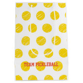 チームピックボール白オレンジイエローボールスポーツ ミディアムペーパーバッグ (裏面)