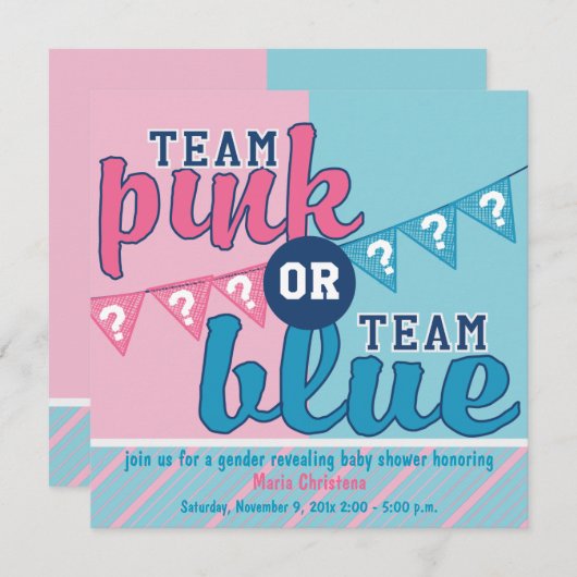 チームピンクか青い性はシャワーの招待状を明らかにします 招待状 (正面/裏面)