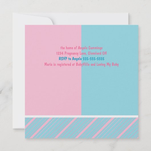 チームピンクか青い性はシャワーの招待状を明らかにします 招待状 (裏面)